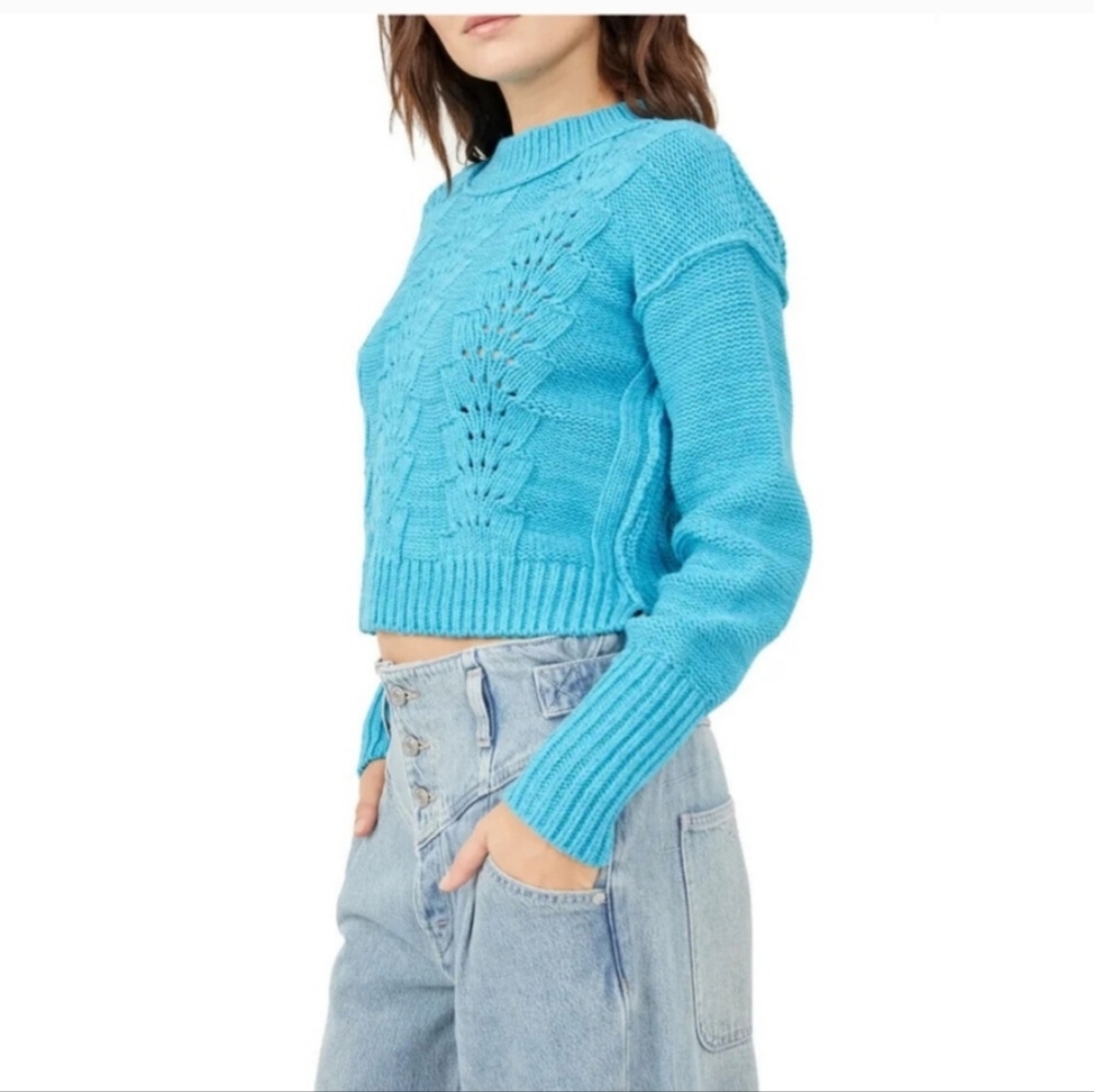 Free People Bell Song Pullover Sweater with Lacy Knit Design - Picture 2 of 4